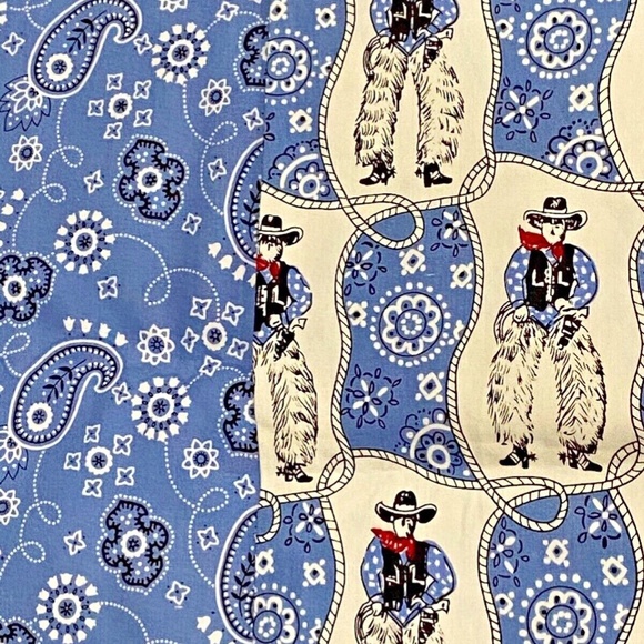 1+1 YD Cowboy Bandana Cotton Fabric Western 2004 Blank Textiles Blue White Quilt - Picture 9 of 10